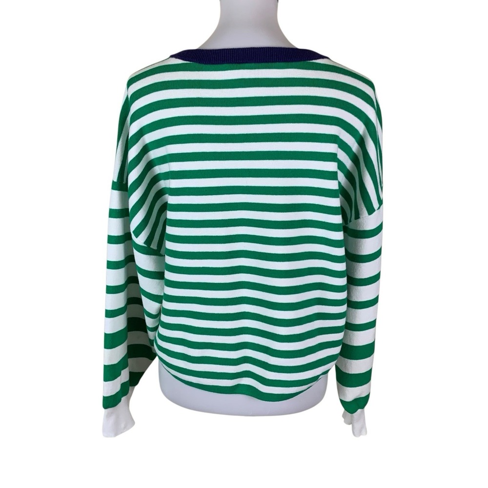 Daily Practice Green White Stripe Knit Crewneck Casual Cozy Pullover Sweater L - Picture 2 of 5